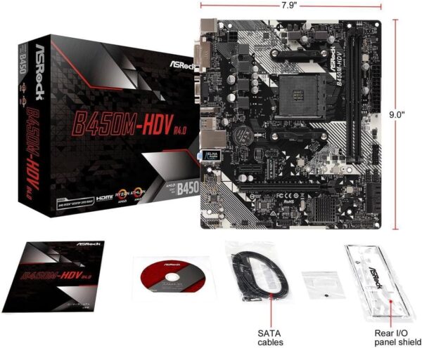 AsRock B450M-HDV R4.0 Socket AM4/ AMD Promontory B450/ DDR4/ SATA3&USB3.1/ M.2/ A&GbE/MicroATX Motherboard